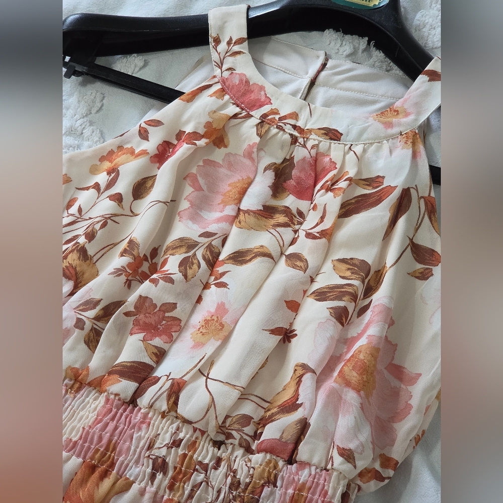 NWOT 🌸 Floral Summer Halter Chifon Midi Dress Enfocus Studio Sz 6 Coastal Boho